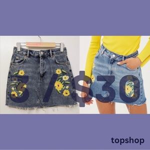 Topshop - 3/$30 - 4 - embroidered floral denim mini skirt